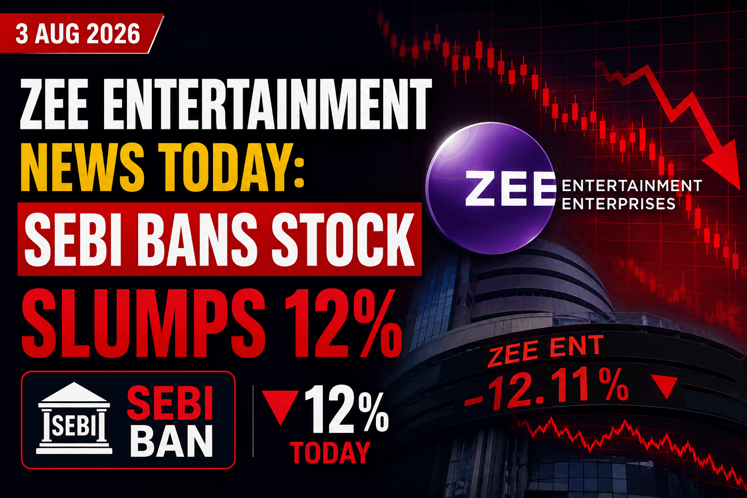 Zee Entertainment News Today (3 Aug 2026): Sebi Bans Stock, Slumps 12%